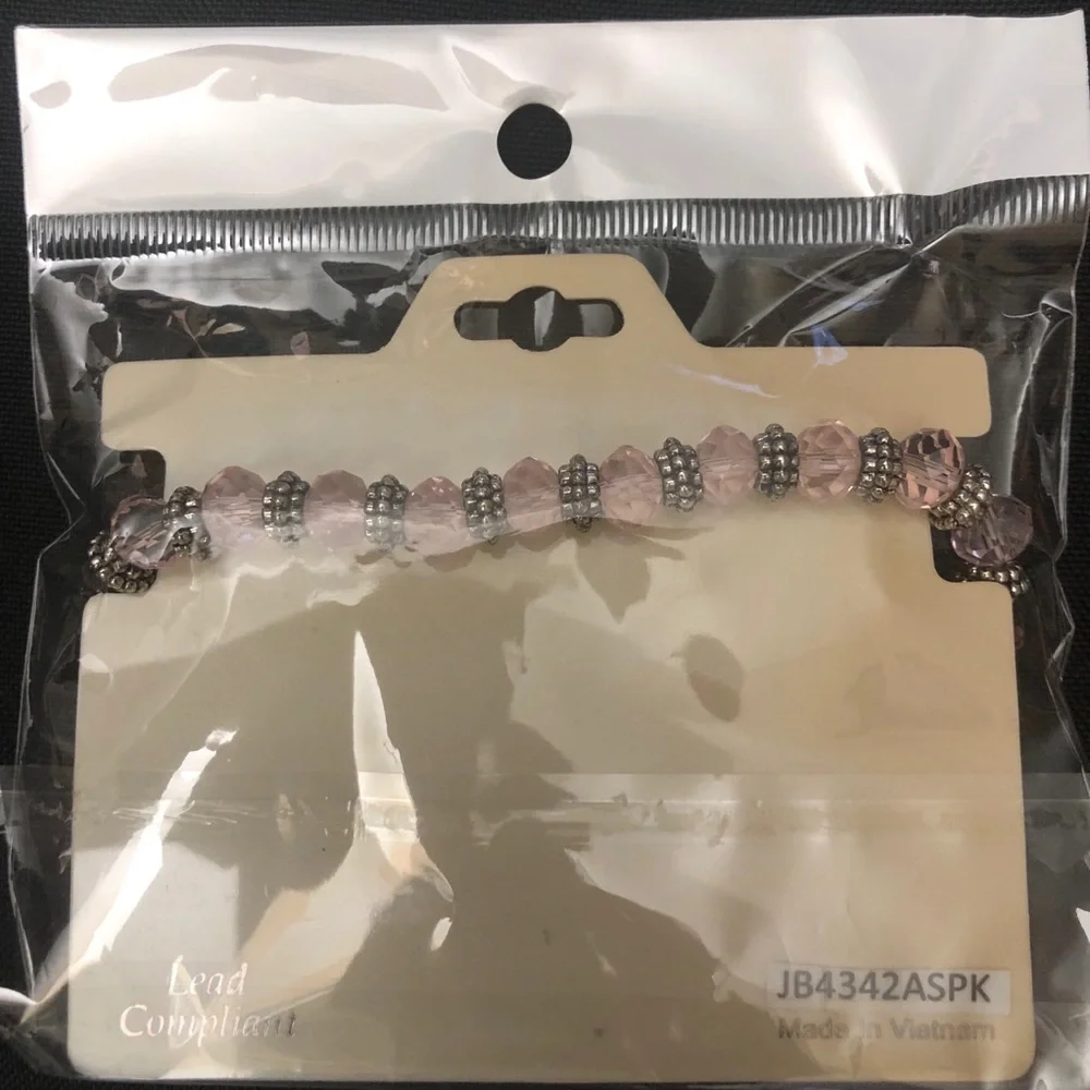 🌼 Pink Ribbon Glass Bead Breast Cancer Stretch Bracelet